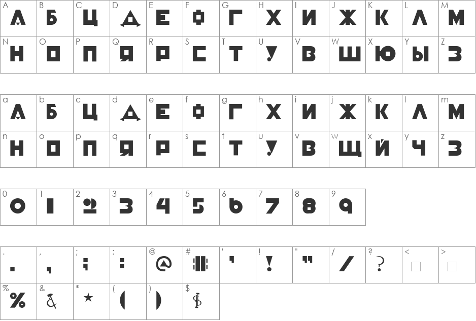 Constructivist-Cyrillic font character map preview