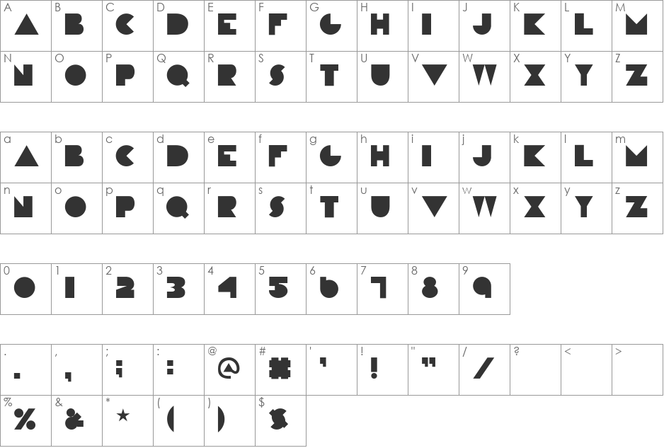 Constructivist-Solid font character map preview