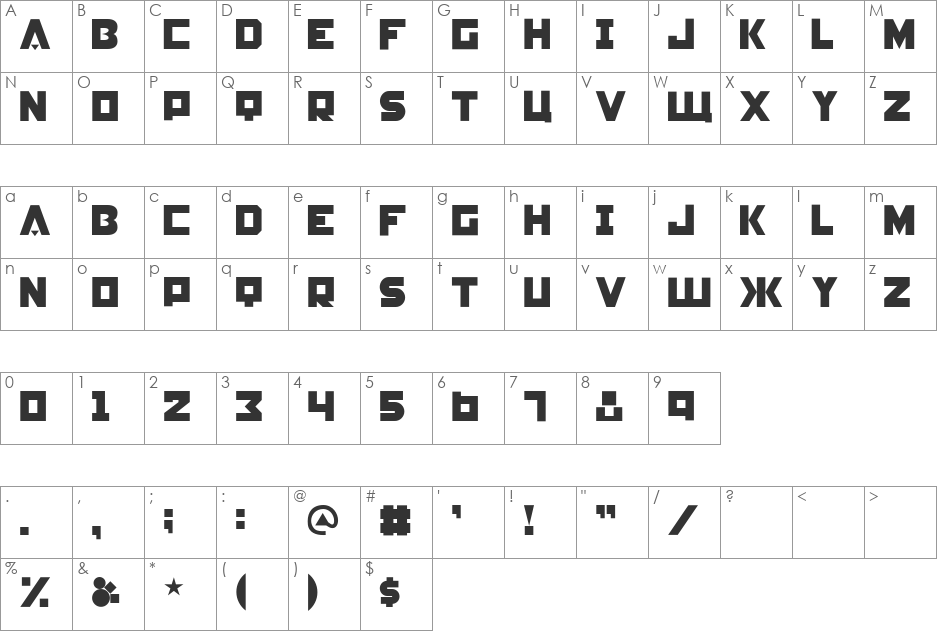 Constructivist-Square font character map preview