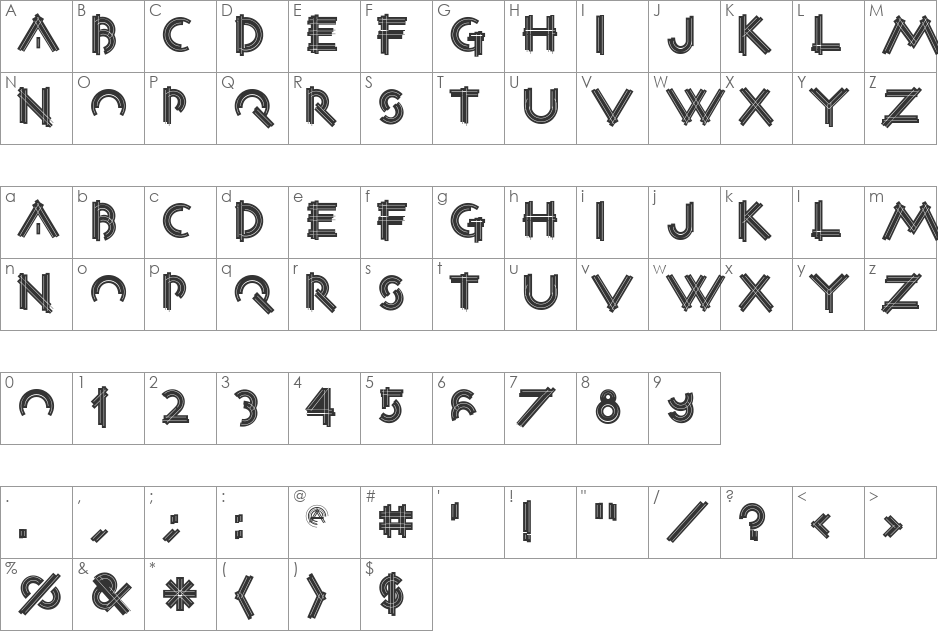 ConstrxiaBlackInline font character map preview