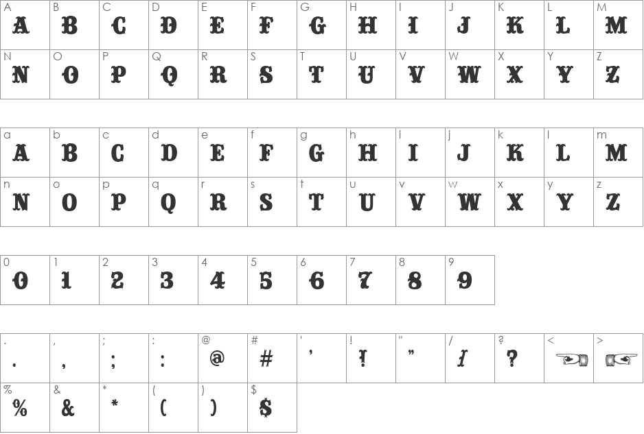 Consuela font character map preview