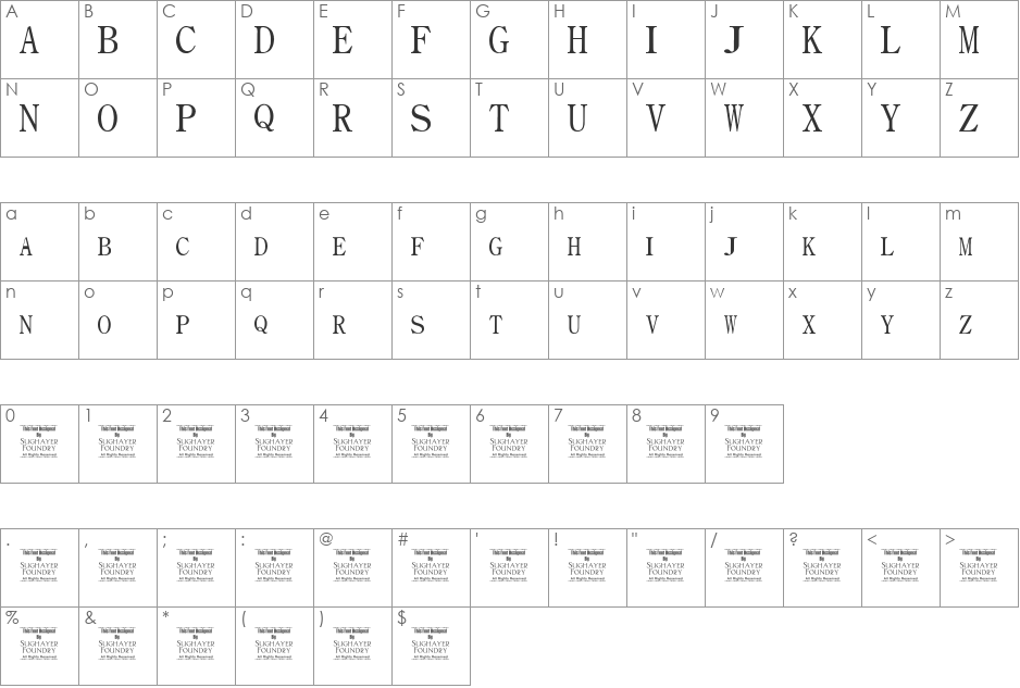 Consular font character map preview