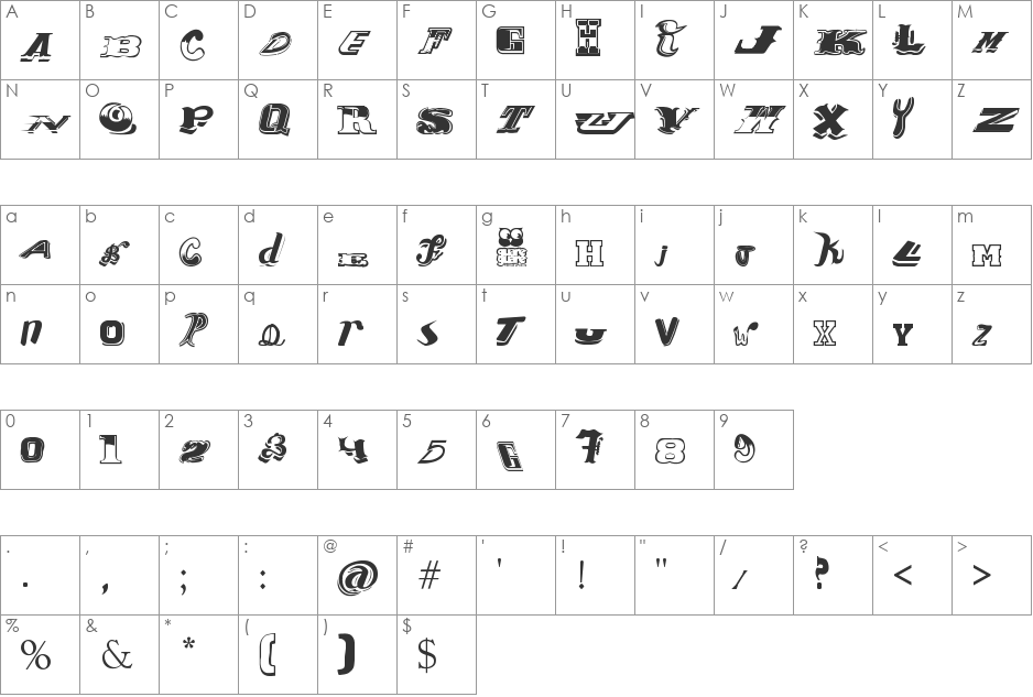 CONTIPOPGUA font character map preview