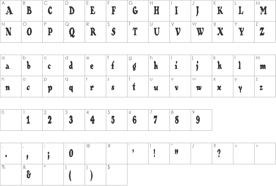 Contraband font character map preview