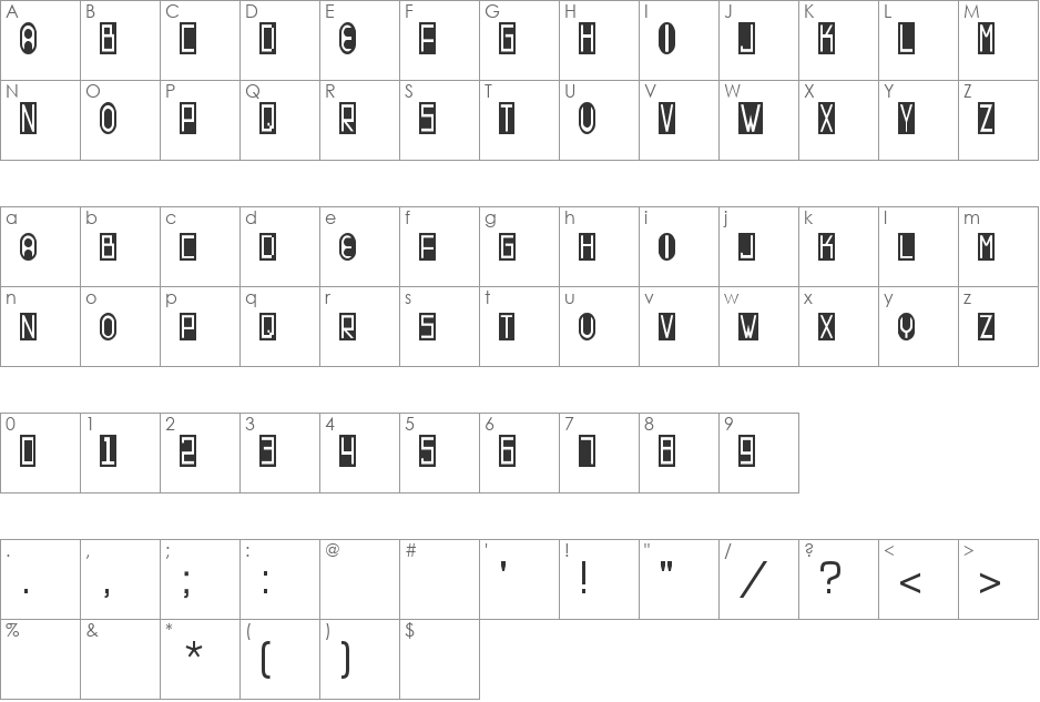 Contrastant font character map preview