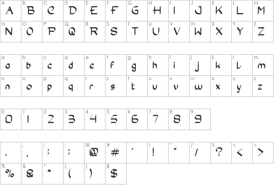 Conversation font character map preview