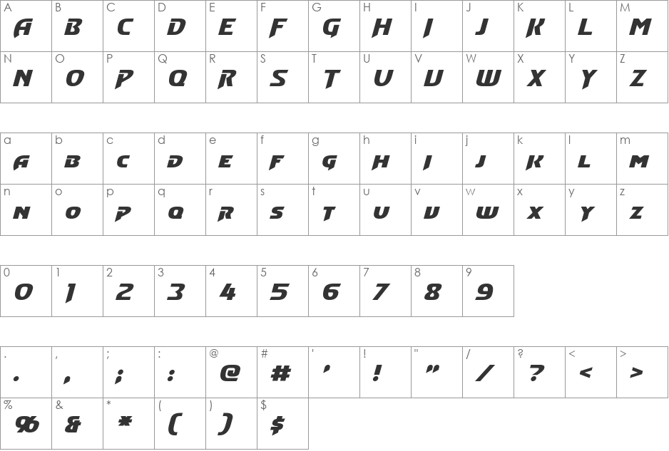 Convoy font character map preview