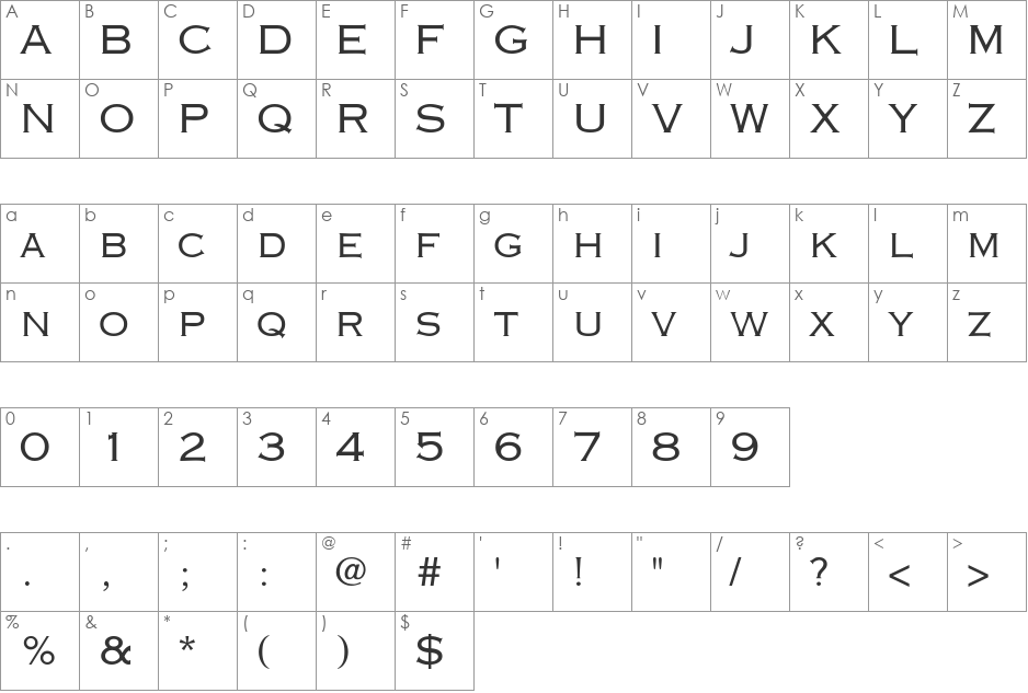CoolblueSecondSmall font character map preview