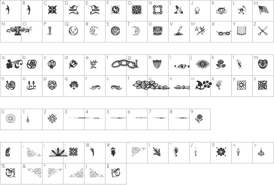CoolDings font character map preview