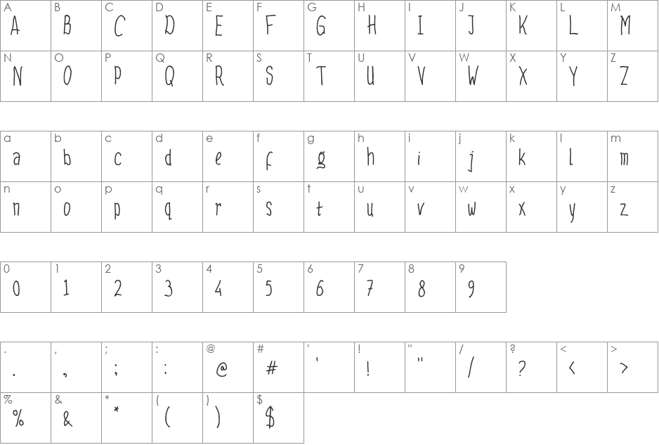 CoolKas font character map preview