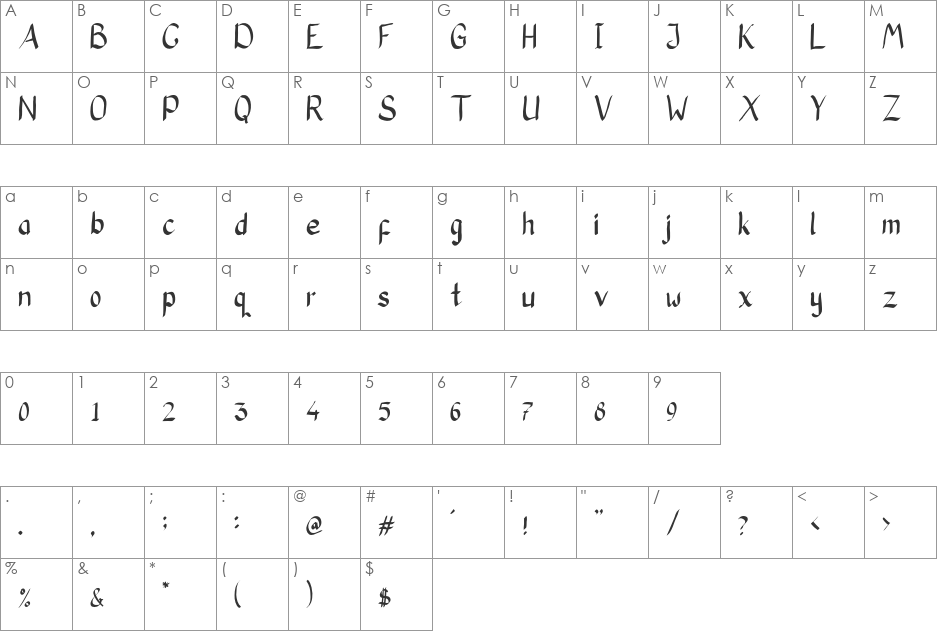 CoolKas HW font character map preview