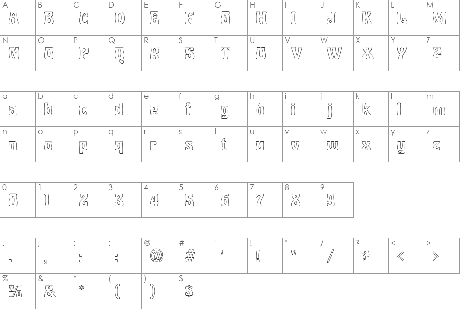 CoolOutline font character map preview