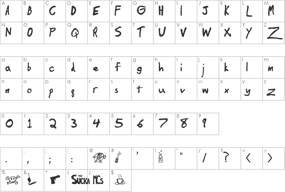 Coolzey font character map preview