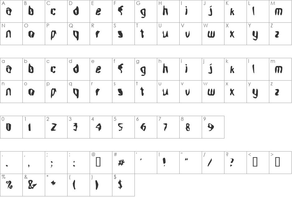 Aleph font character map preview