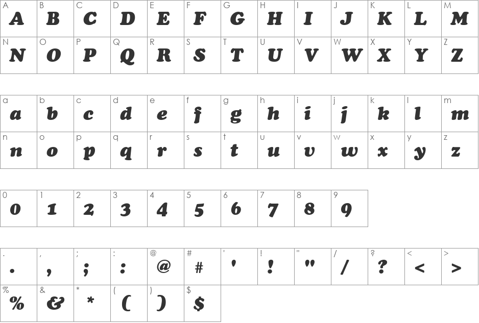 Cooper Rus font character map preview