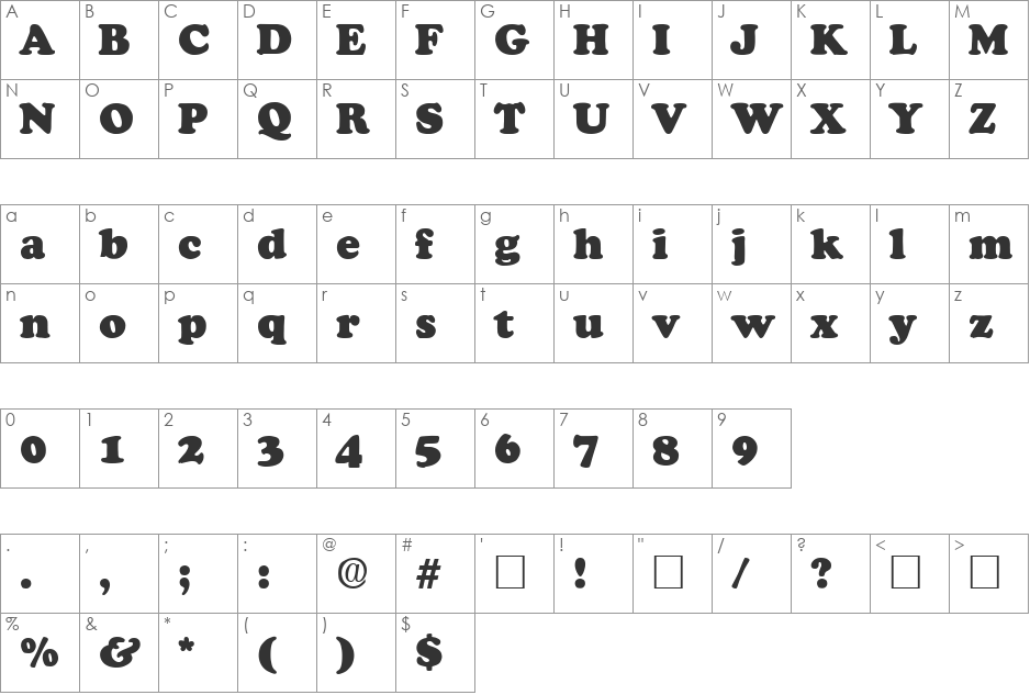 CooperBlack font character map preview