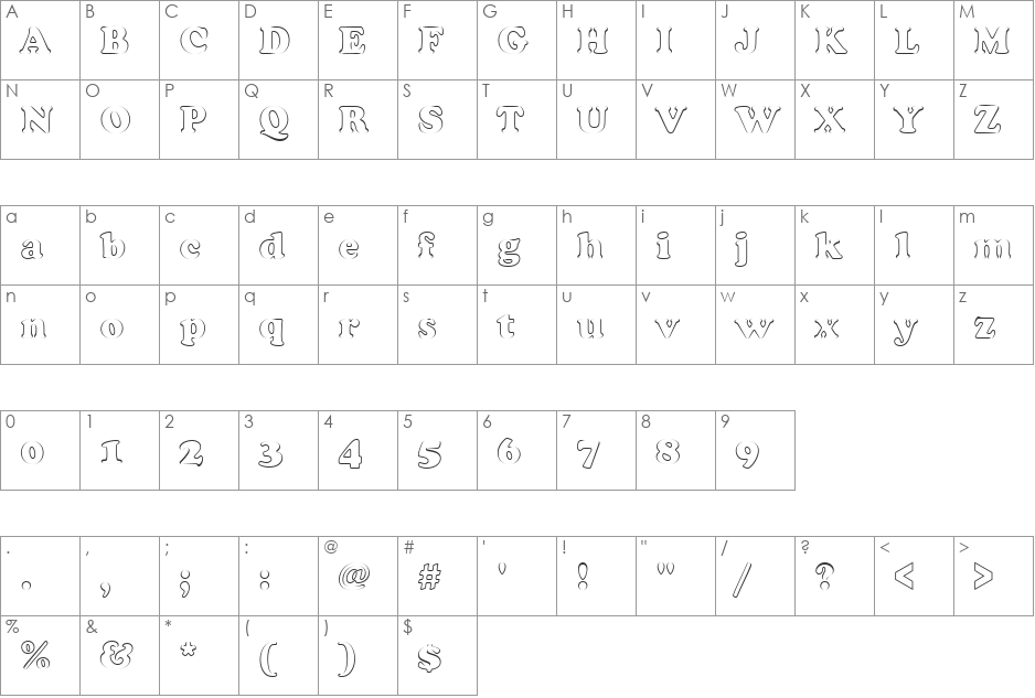 CooperBlaOutD font character map preview