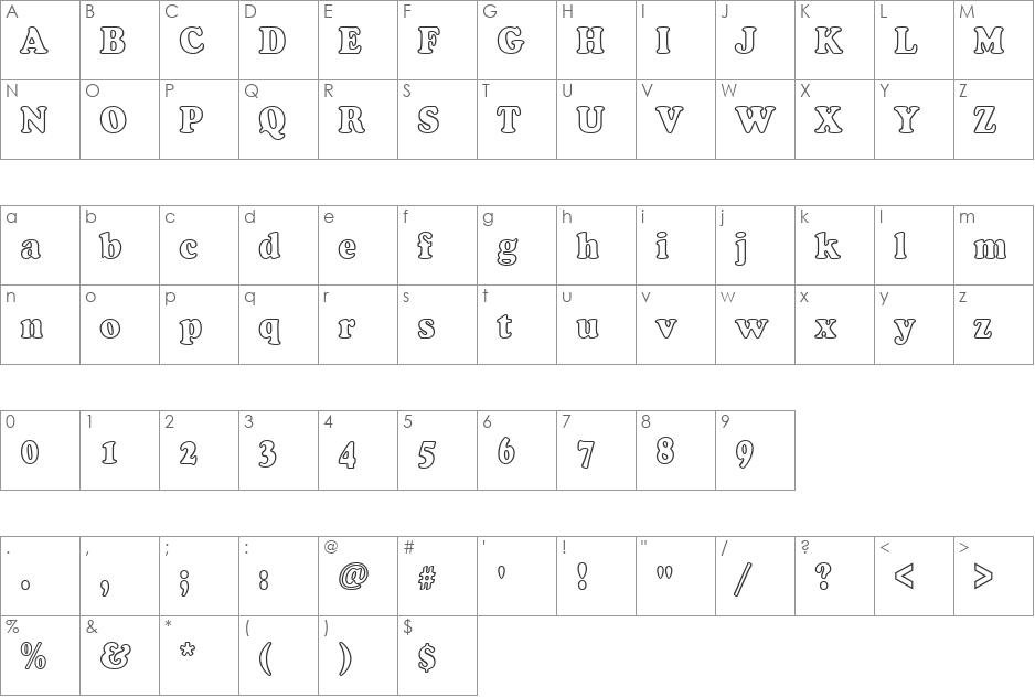 CooperBlaOutDCon font character map preview