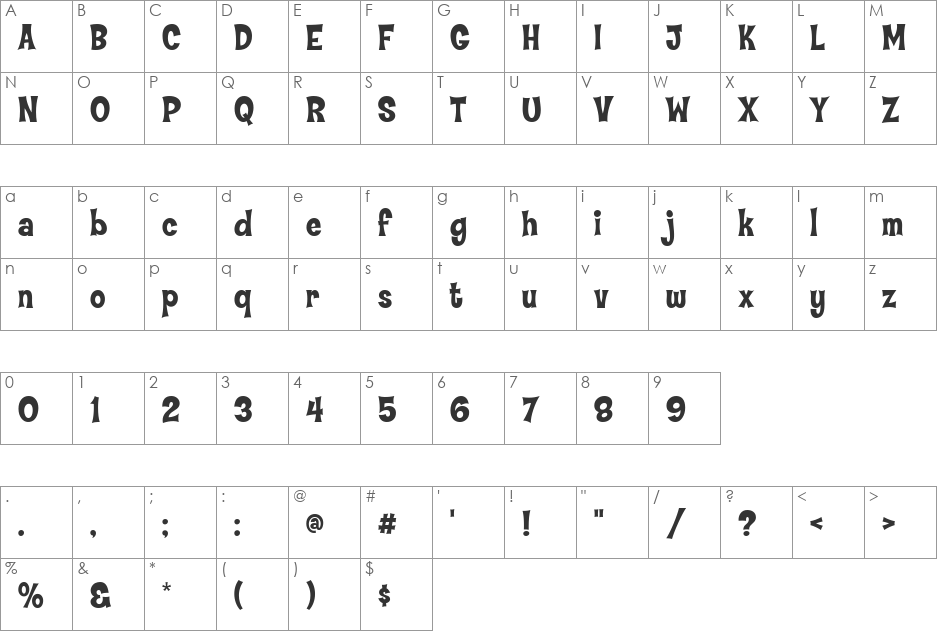 CoopFlaired font character map preview