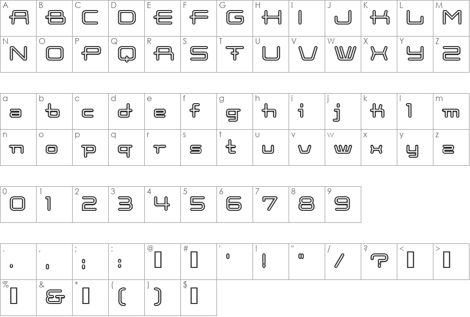 Cootopen font character map preview