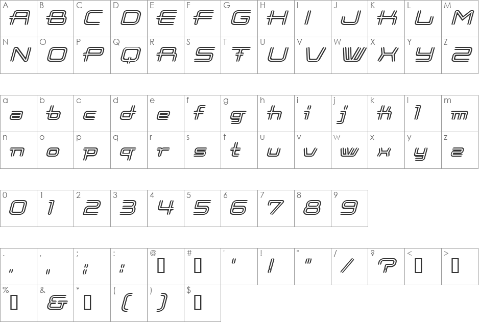 Coot_stripe font character map preview