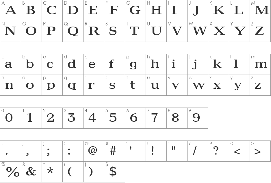 AlethiaSSK font character map preview