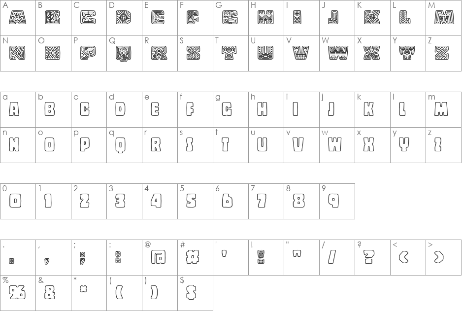 Copal font character map preview