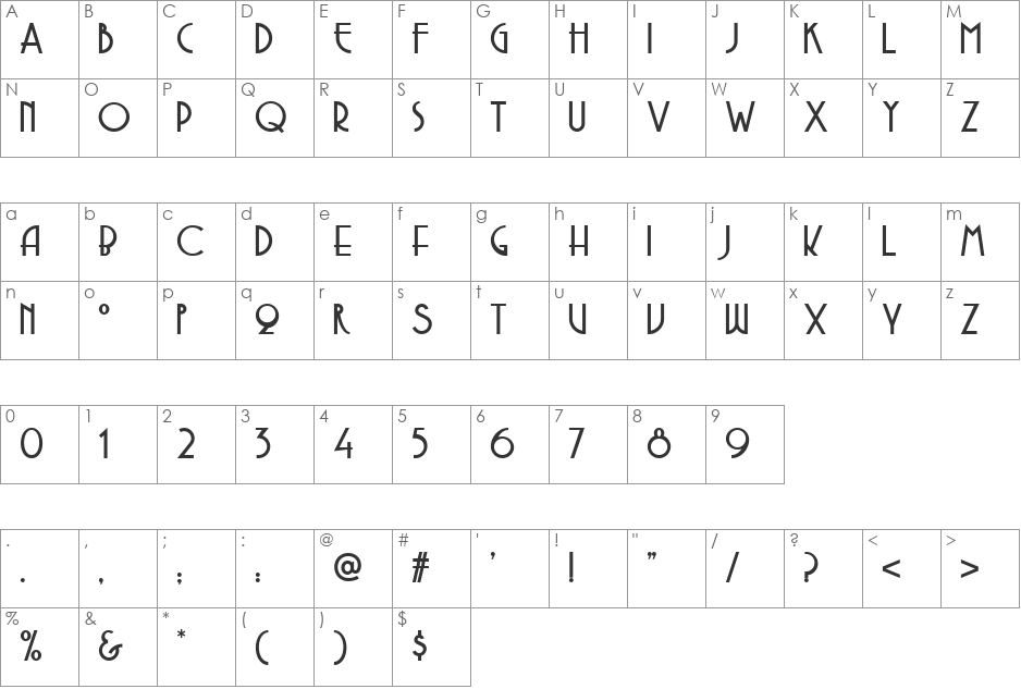 CopaseticC font character map preview