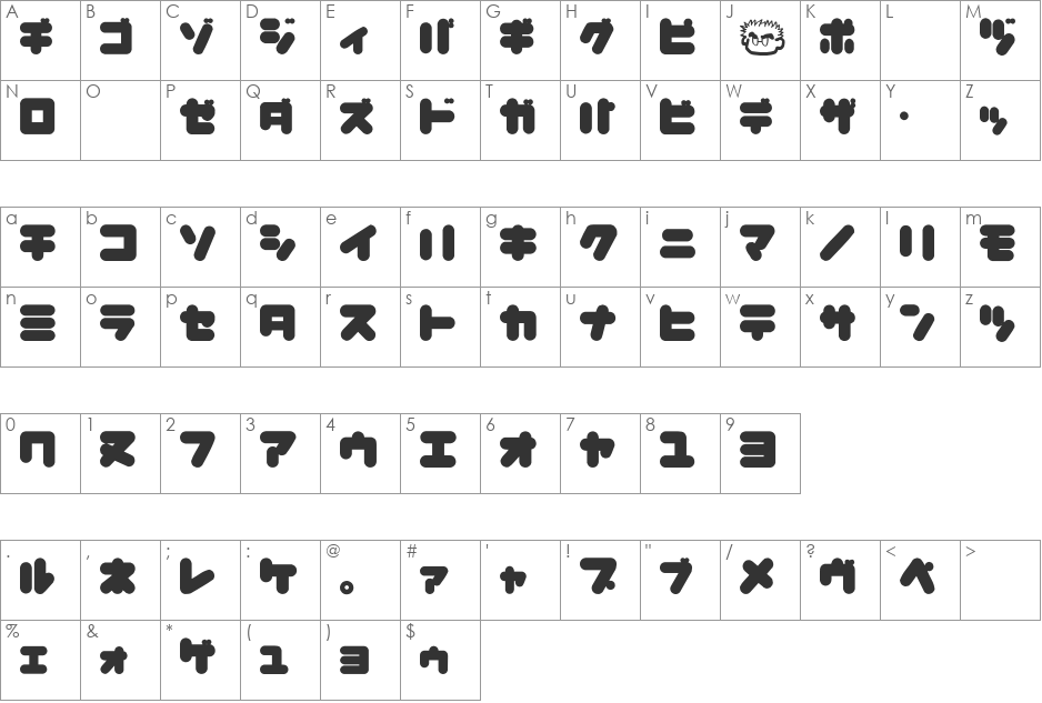 copike kana font character map preview