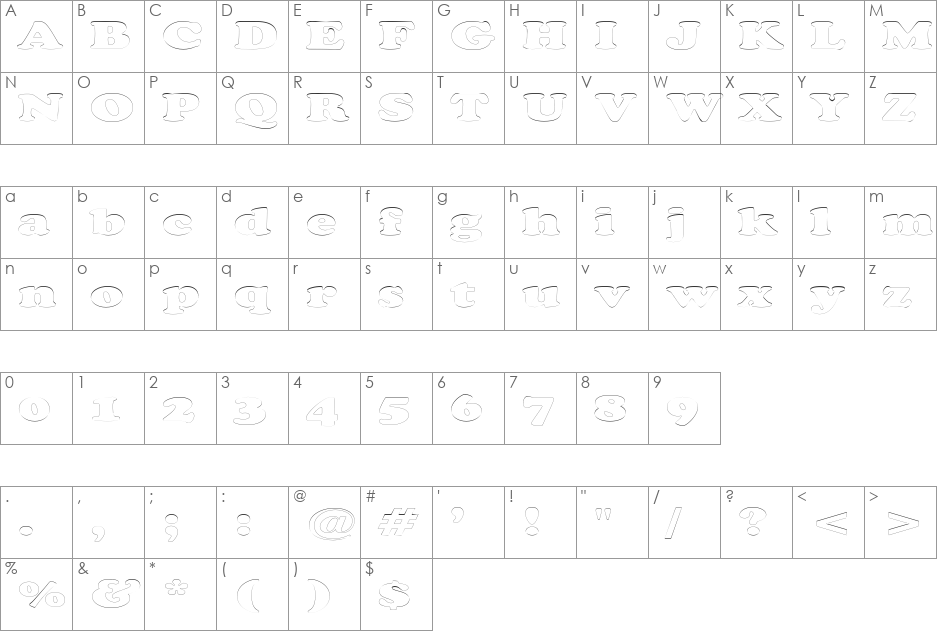 CopperfieldOutlineExtended font character map preview