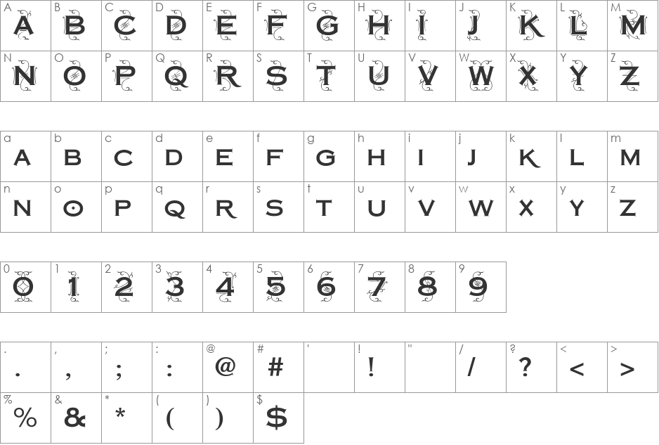 Copperplate Deco Plain font character map preview