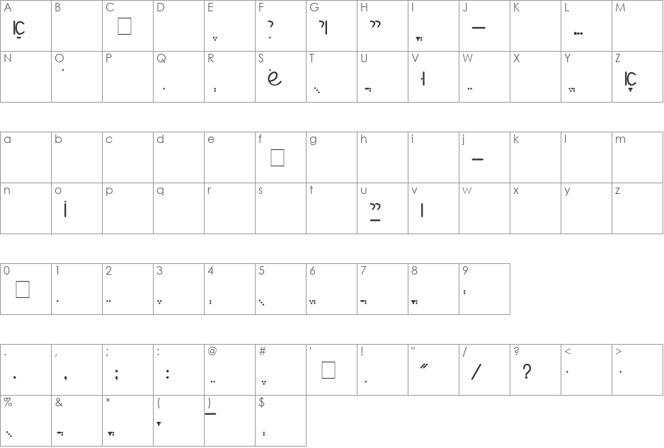 Alex font character map preview