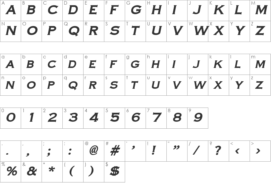 CopperPlateCondensed font character map preview