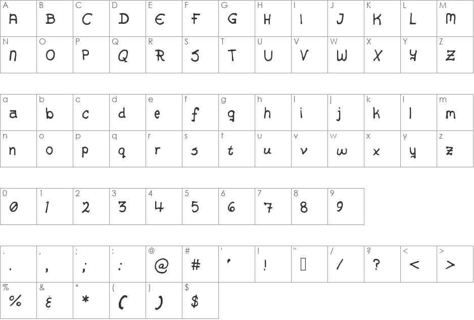 Alex Handwriting font character map preview