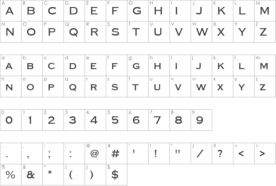 CopperplateTMed font character map preview