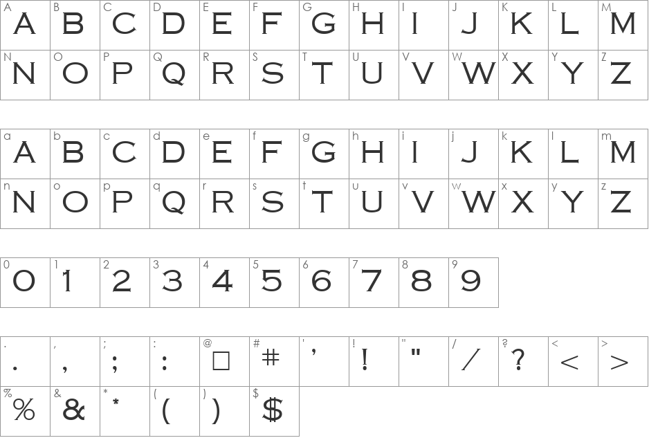 CopperPot font character map preview