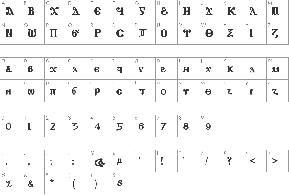 Coptic Eyes Coptic font character map preview