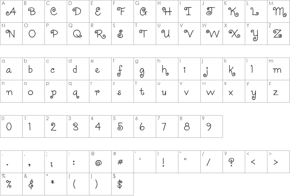 CoquetteC font character map preview