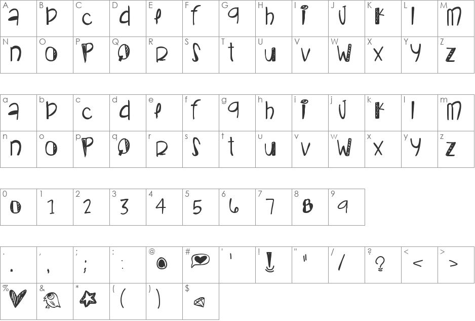 CoralGlow font character map preview