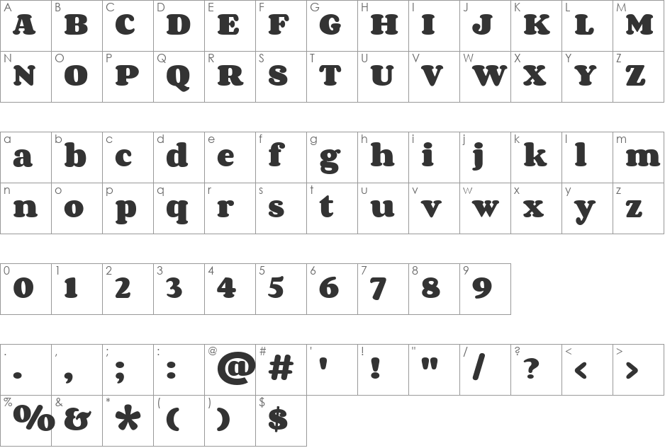 Corben font character map preview