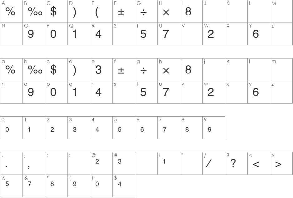 Alex-Fraction-Normal font character map preview