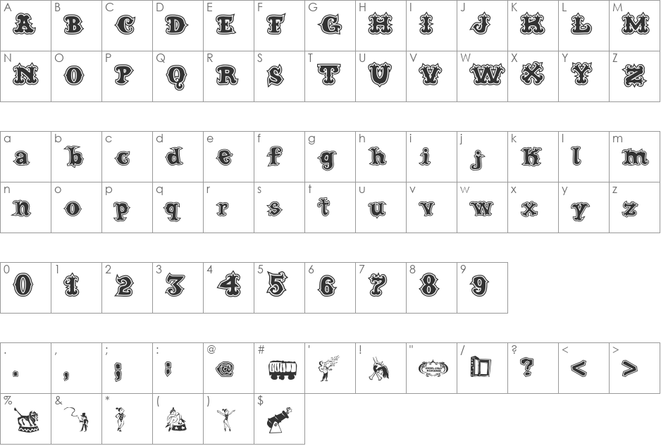 Cordel Circo Mambembe font character map preview