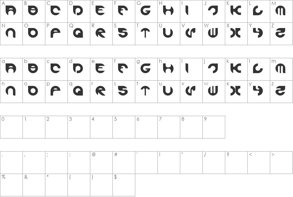 ALEXANDRA font character map preview