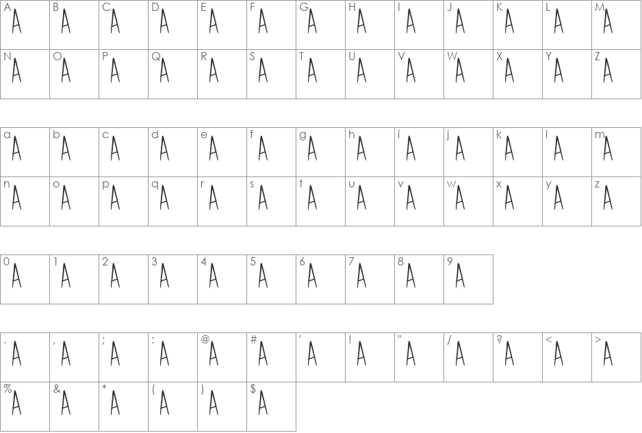 Coretan font character map preview