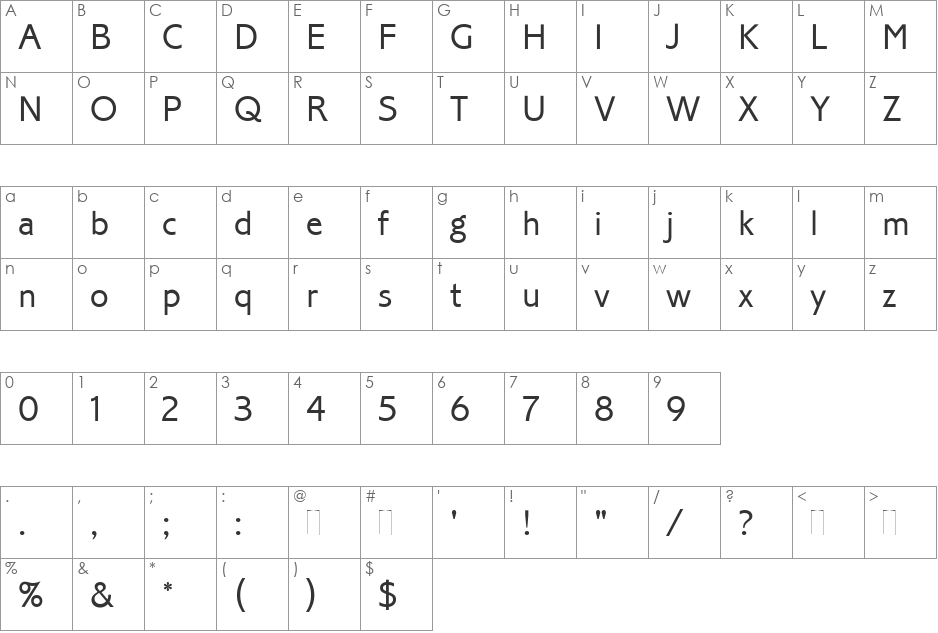 Corinthian Light font character map preview