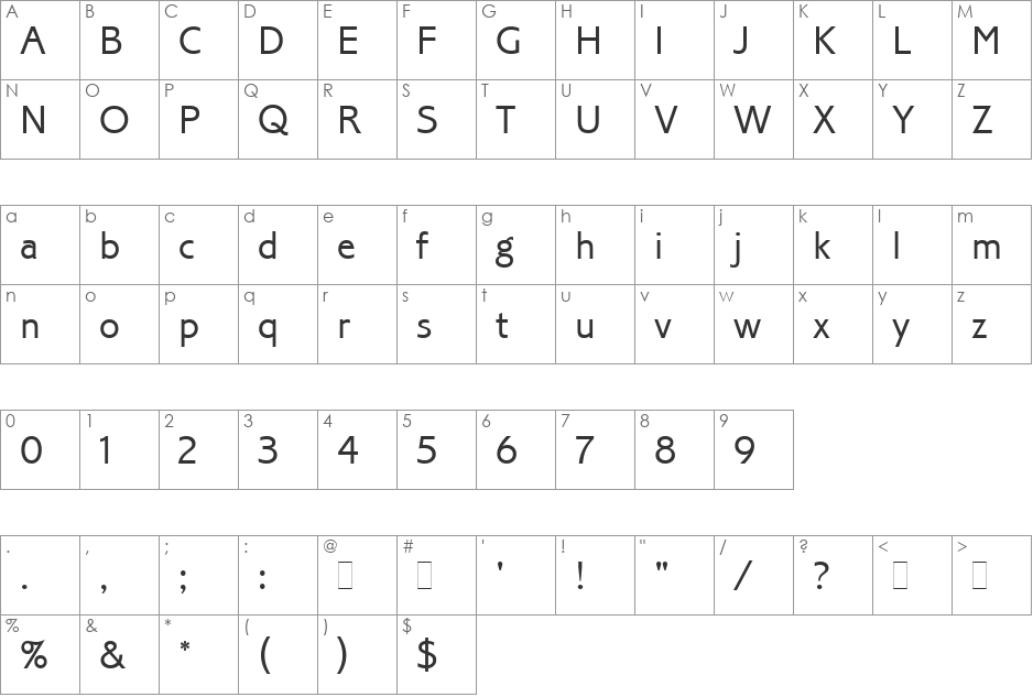 Corinthian Light font character map preview