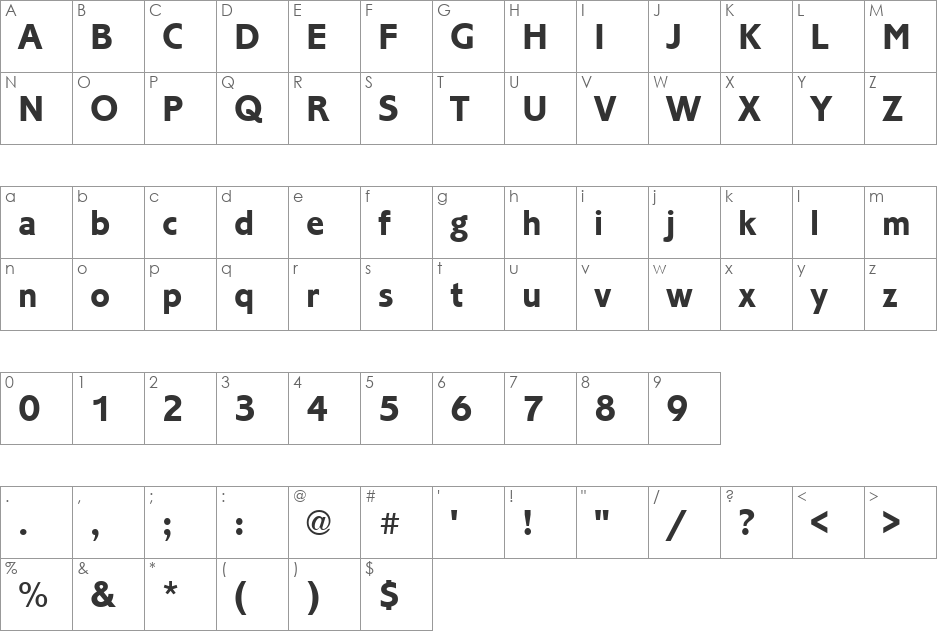 CoriSans font character map preview