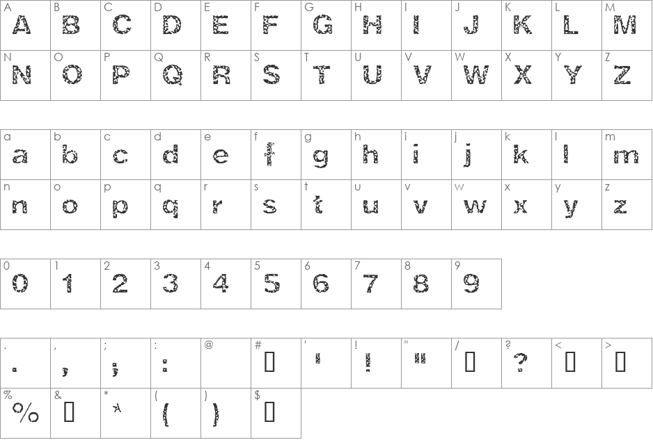 Cork font character map preview