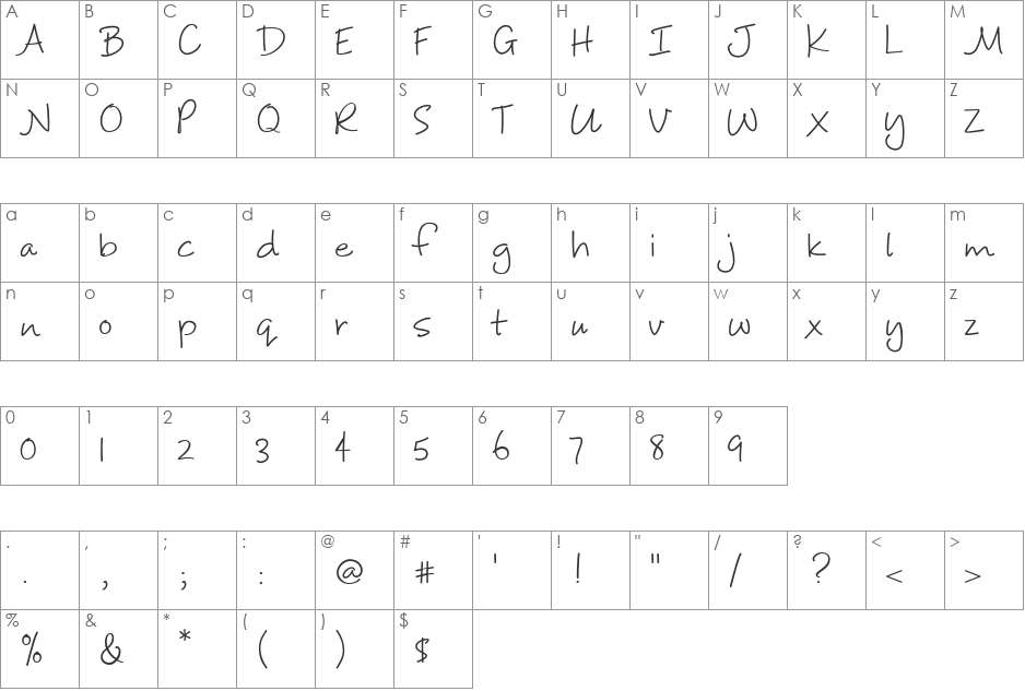 Corky font character map preview