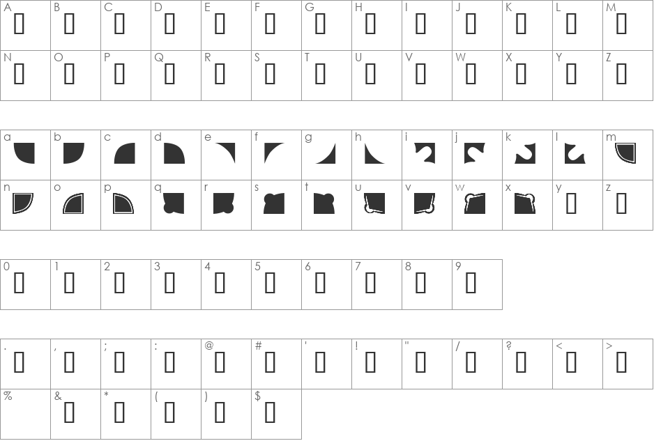 Corner Table font character map preview